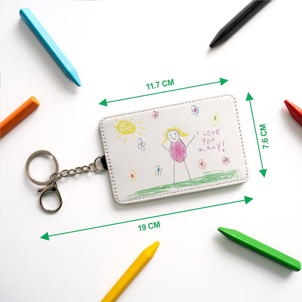 Custom Kids Artwork Card Holder Keychain - Personalised Childs Drawing Gift for Mum, Mummy, Grandma, Nan, Nanny Etc