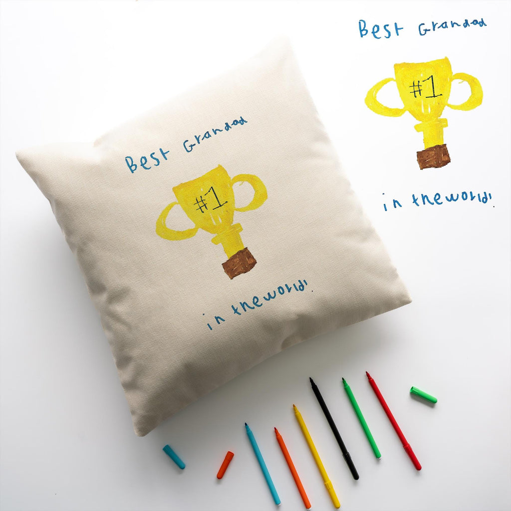 Personalised Kids Artwork Linen Cushion for Him – Custom Child’s Drawing Pillow Gift for Dad, Grandad | Fathers Day Keepsake