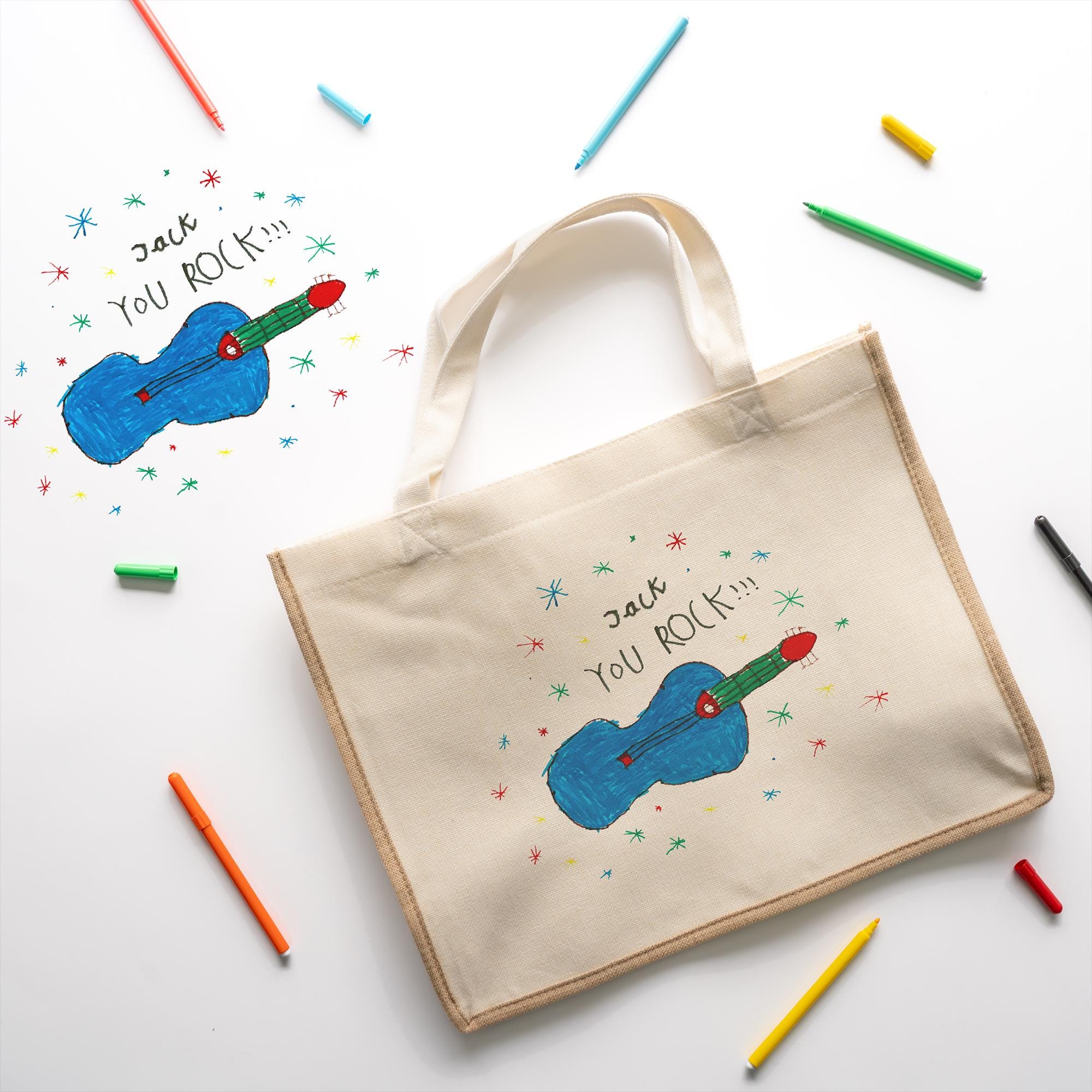 Personalised Kids Artwork Tote Bag for Him – Custom Child’s Drawing Reusable Shopper | Dad & Grandad Gift