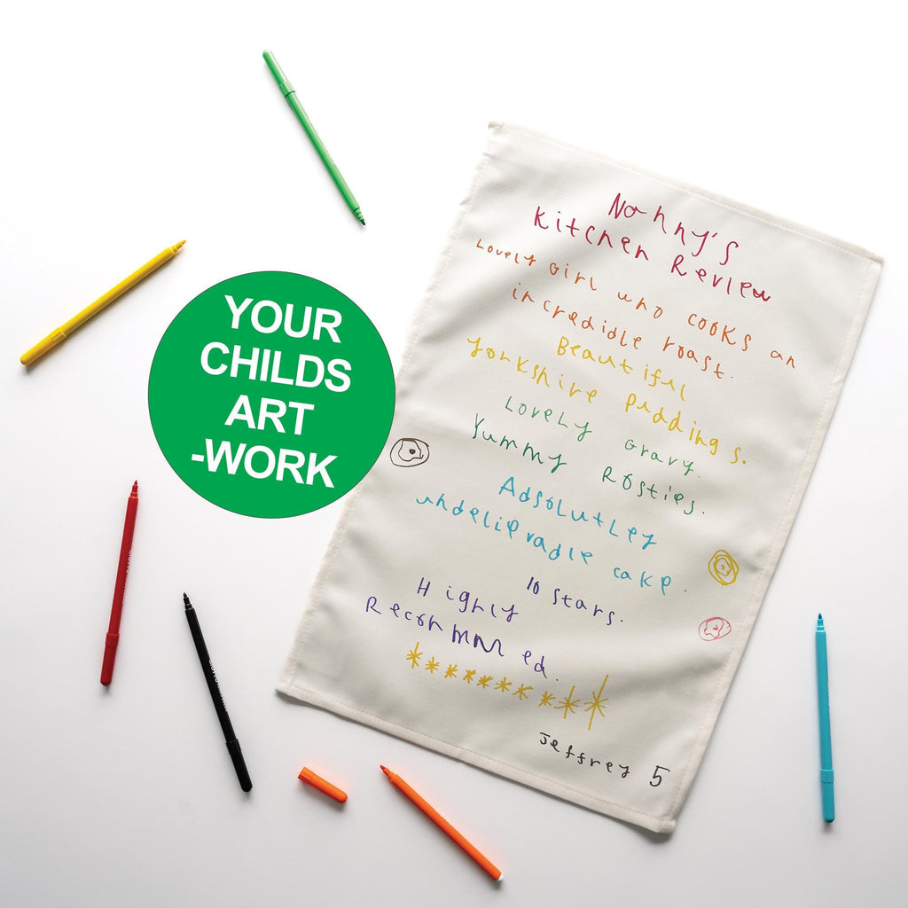 Personalised Child’s Artwork Tea Towel – Custom Kids Drawing Gift for Her | Nan, Grandma, Mum Kitchen T-Towel