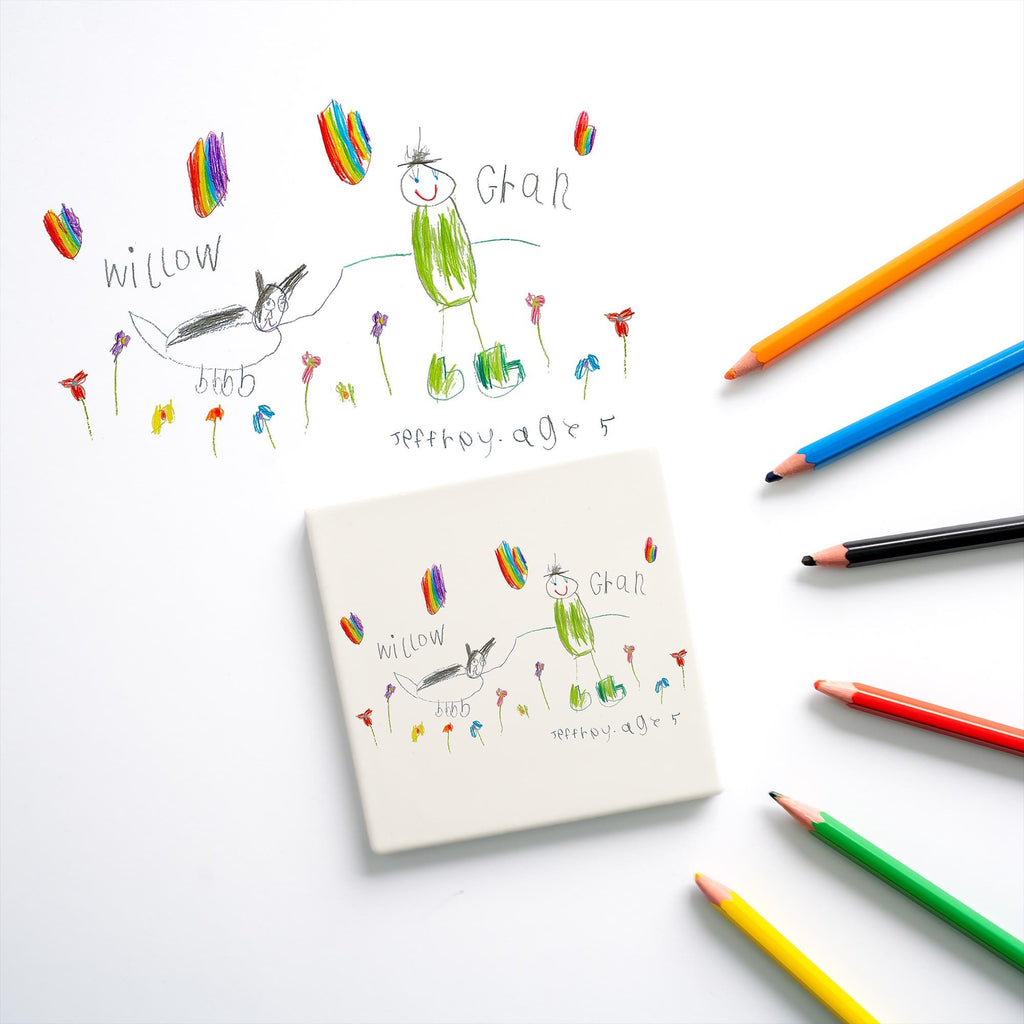 Personalised Child’s Artwork Ceramic Coaster – Custom Kids Drawing Gift for Mum, Nan, Grandma, Auntie