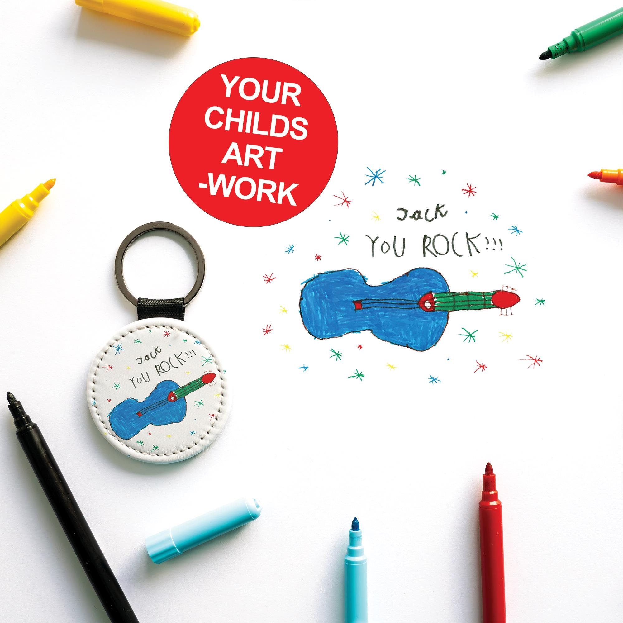 Personalised Kids Artwork Keyring – Custom Child’s Drawing Gift for Dad, Grandad