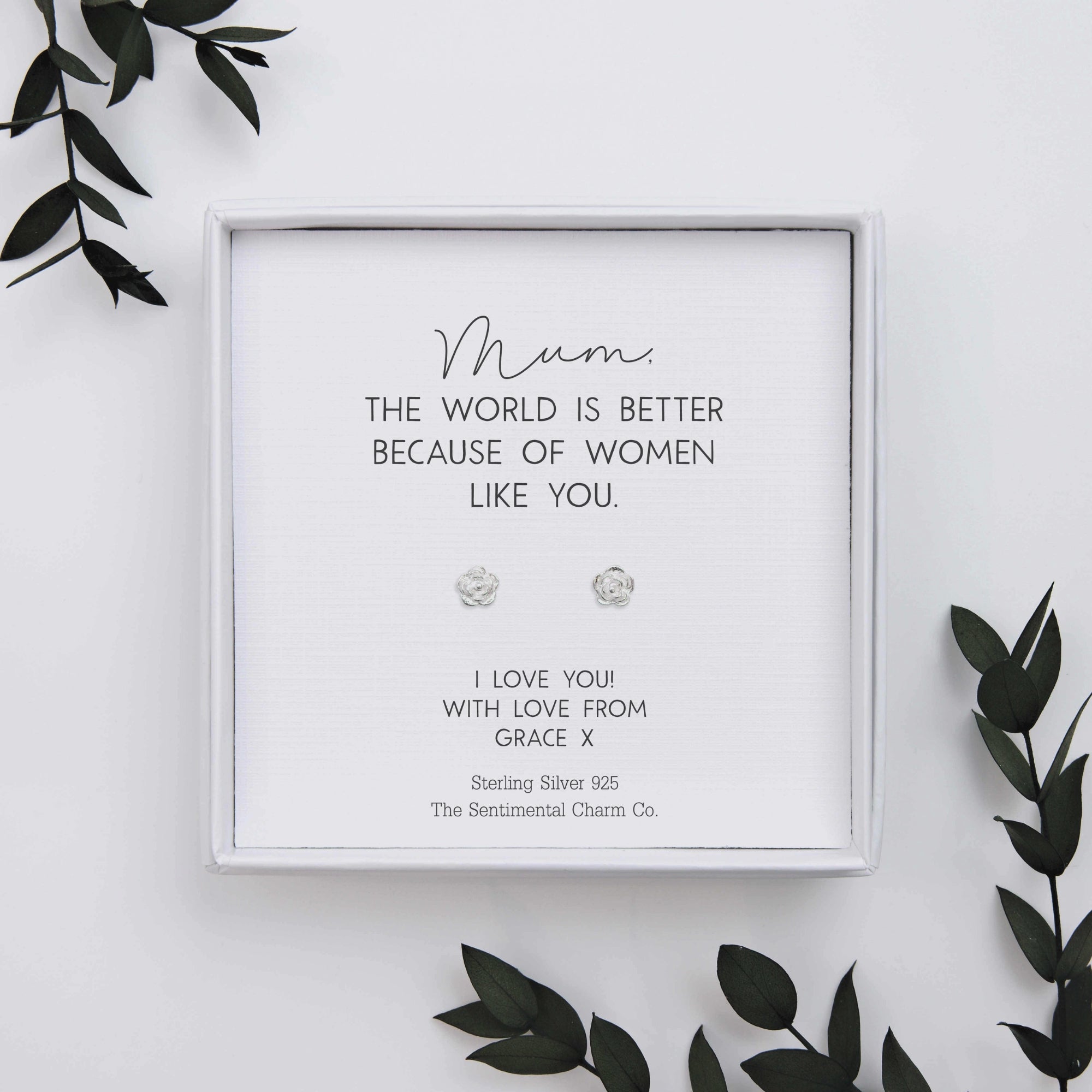 Personalised “___ The World Is Better Because of Women Like You” Sterling Silver Stud Earrings