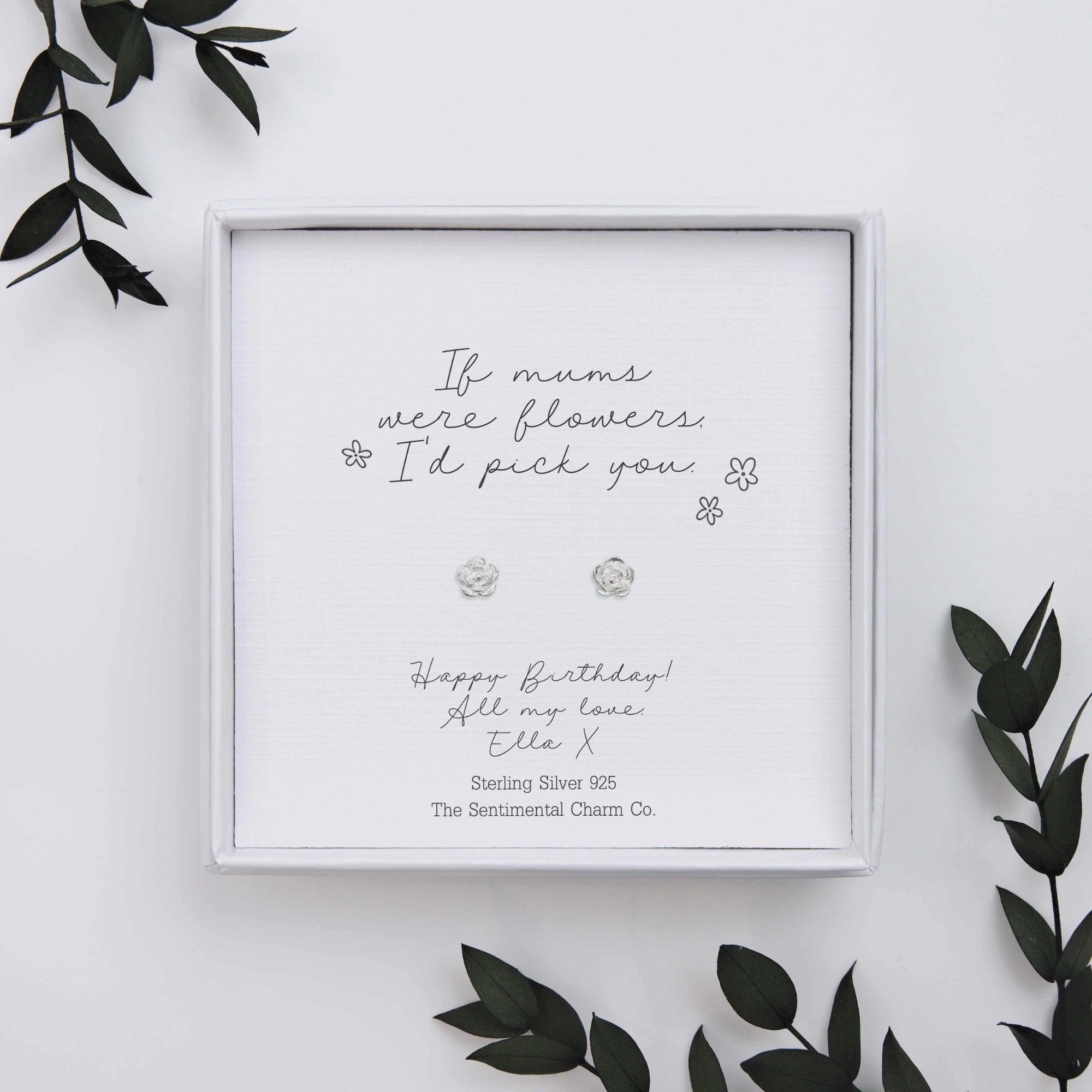 Personalised “If ___ Were Flowers I’d Pick You” Sterling Silver Stud Earrings